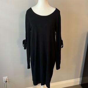 Camber & Grace Long Sleeve Black Sweater Dress with Ties on Sleeves, Size L